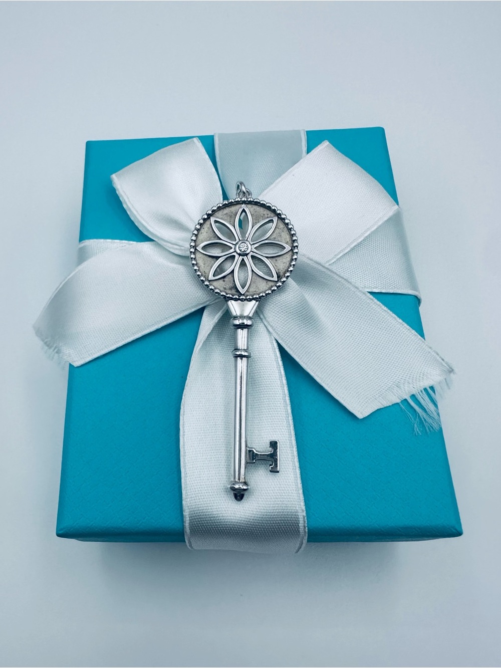 Tiffany & Co. XL Large Diamond Daisy Key Charm in Sterling Silver with Box